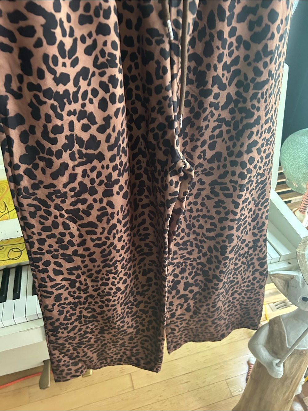 Leopard Print Wide Leg Palazzo Pants Elastic Waist Lounge Boho Women’s Large - Picture 8 of 15